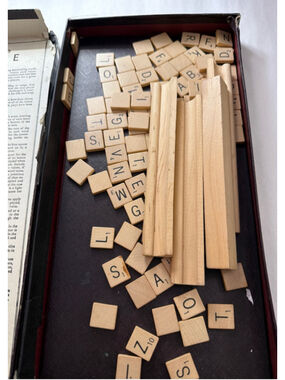 Vintage Scrabble Board Game With Tiles and Racks Box Poor